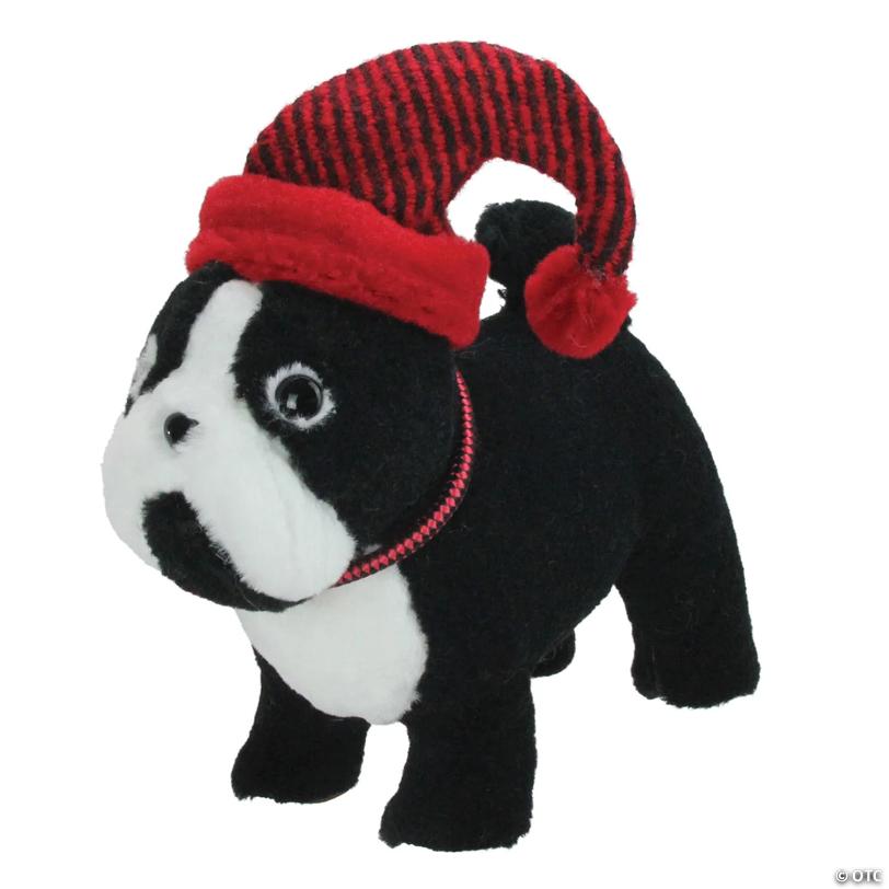 Northlight - 11.5" Plush Standing Bulldog with Santa Hat Christmas Decoration