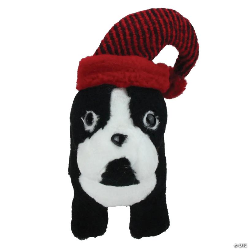 Northlight - 11.5" Plush Standing Bulldog with Santa Hat Christmas Decoration