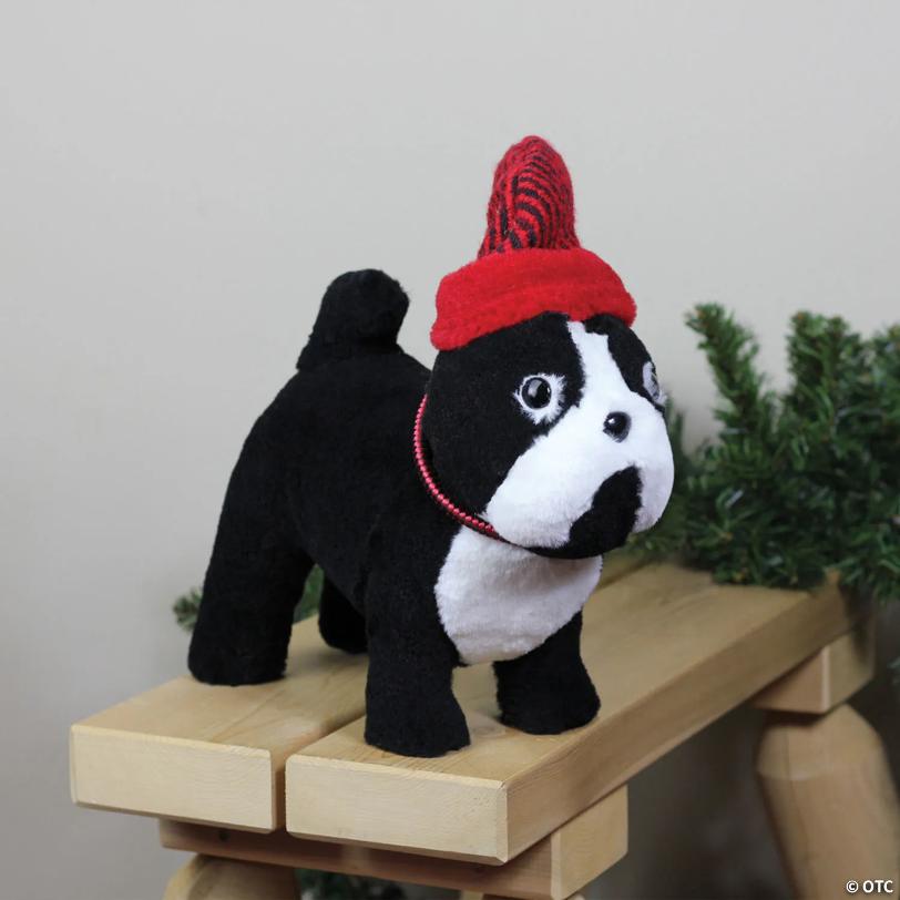 Northlight - 11.5" Plush Standing Bulldog with Santa Hat Christmas Decoration