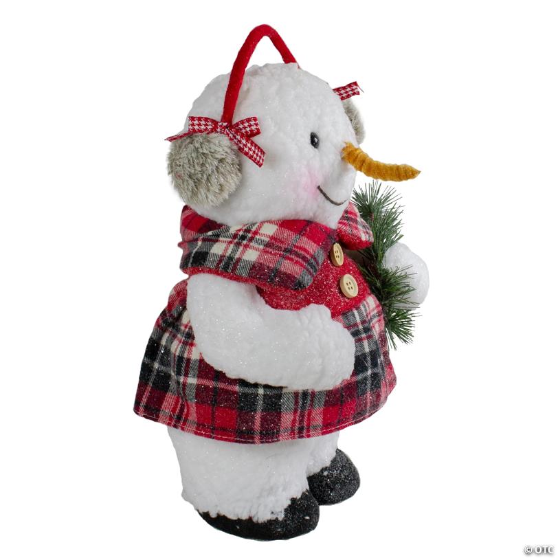 Northlight - 12" Plush Red and Gray Winter Dressed Snow-Woman Tabletop Christmas Figurine