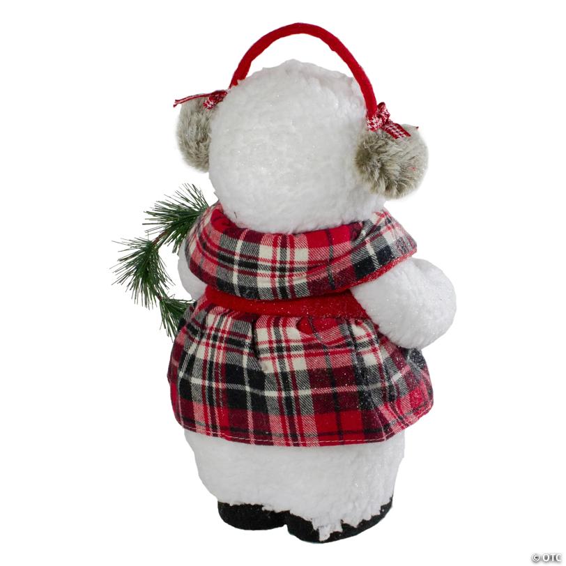 Northlight - 12" Plush Red and Gray Winter Dressed Snow-Woman Tabletop Christmas Figurine