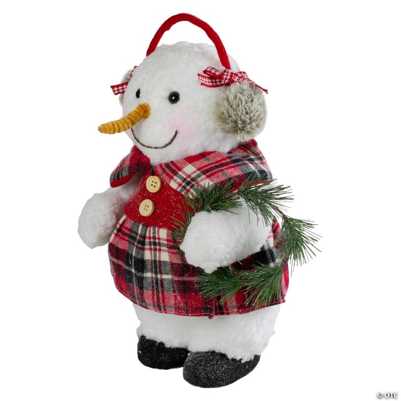 Northlight - 12" Plush Red and Gray Winter Dressed Snow-Woman Tabletop Christmas Figurine
