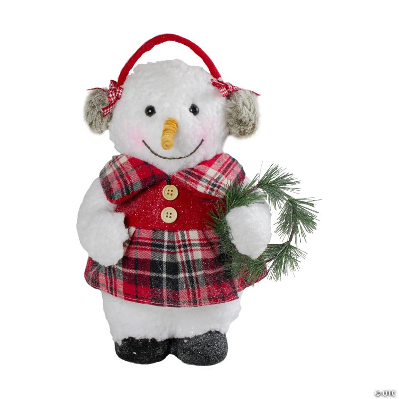 Northlight - 12" Plush Red and Gray Winter Dressed Snow-Woman Tabletop Christmas Figurine