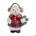 Northlight - 12" Plush Red and Gray Winter Dressed Snow-Woman Tabletop Christmas Figurine