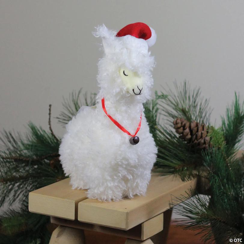Northlight - 13" Plush Standing Llama with Santa Hat Christmas Decoration
