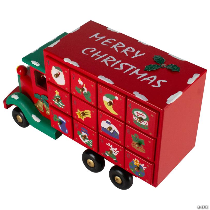 Northlight - 14" Red Children Advent Calendar Storage Truck Christmas Decor