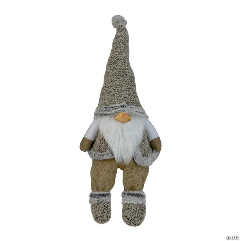 Northlight - 17" Gray and Beige Sitting Christmas Gnome Decoration