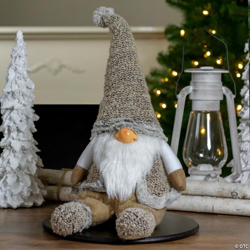 Northlight - 17" Gray and Beige Sitting Christmas Gnome Decoration