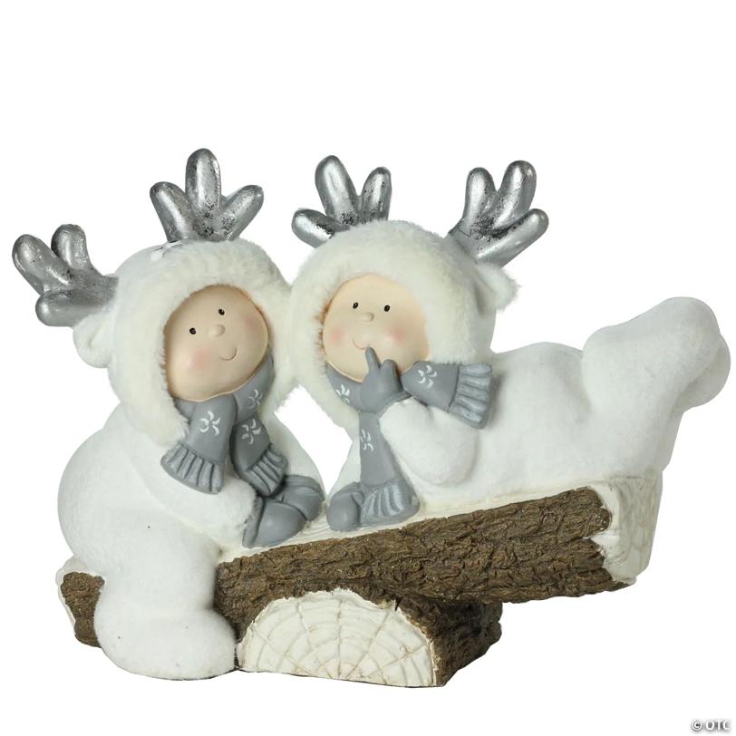Northlight - 18.5" White Winter Christmas Smiling Children on Seesaw Tabletop Decoration