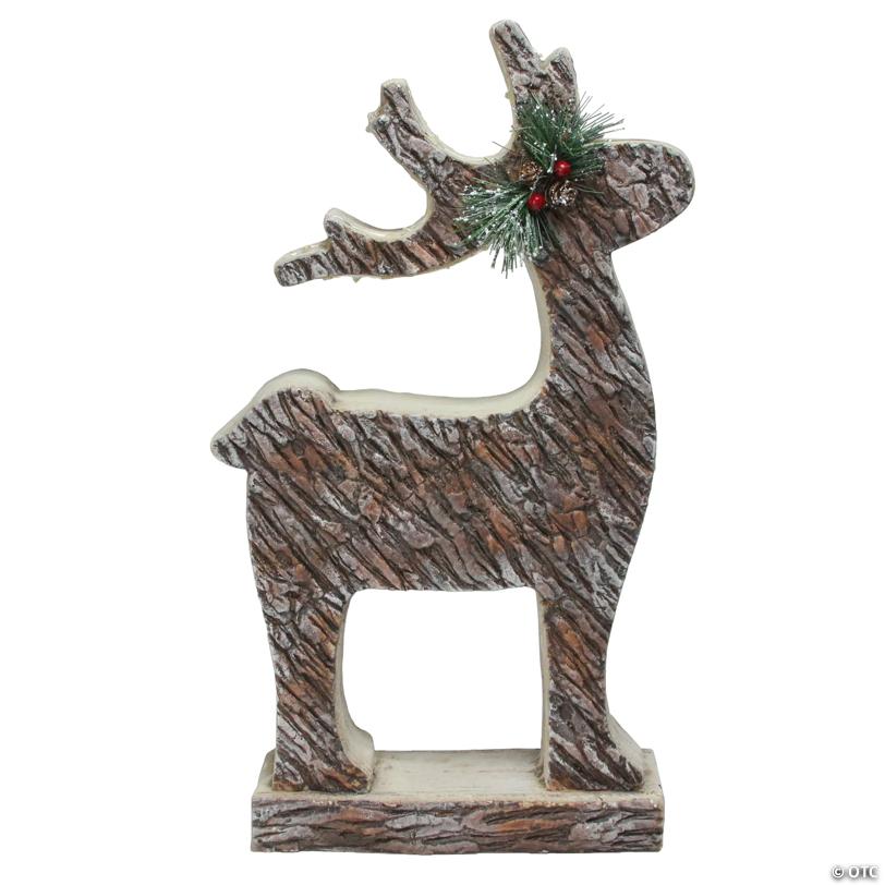 Northlight - 19" Brown and Silver Wood Look Deer Statue Christmas Decor
