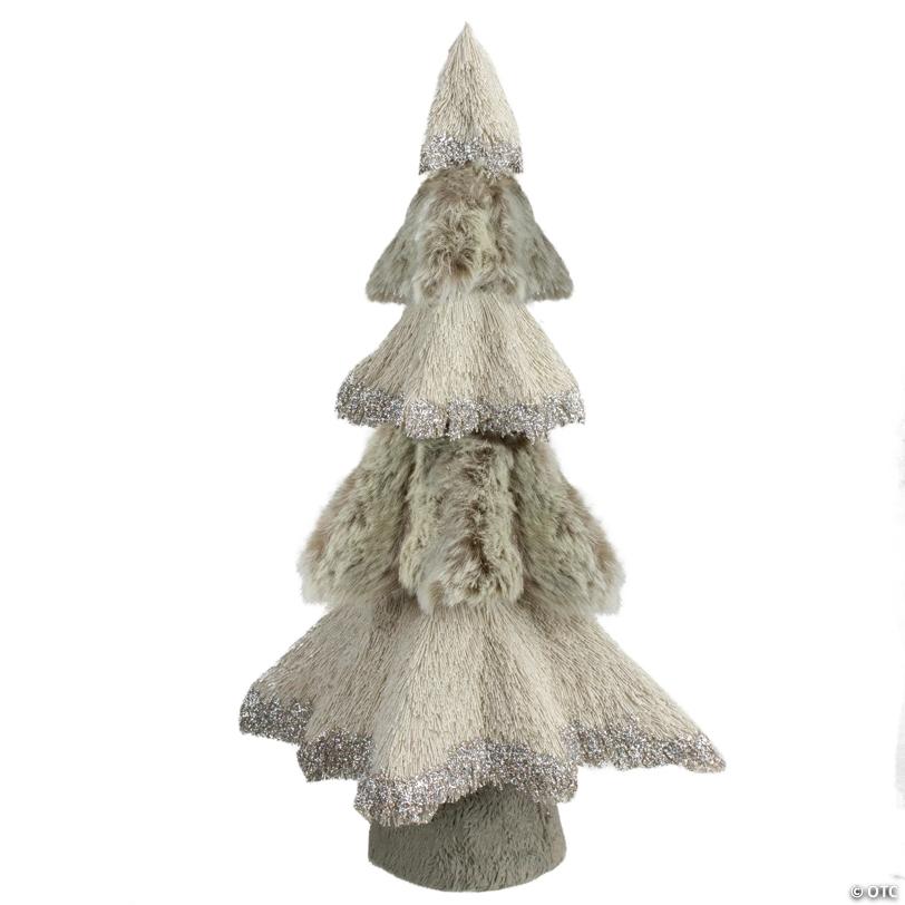 Northlight - 20" Gray and Beige Multi Textured Triangular Table Top Christmas Tree with Glitter