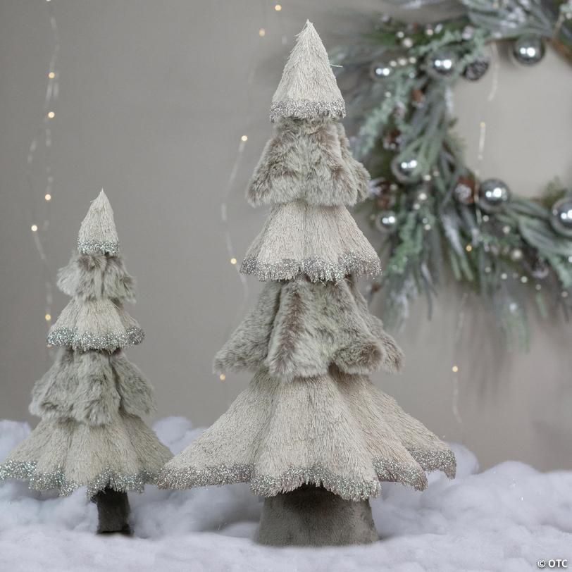 Northlight - 20" Gray and Beige Multi Textured Triangular Table Top Christmas Tree with Glitter