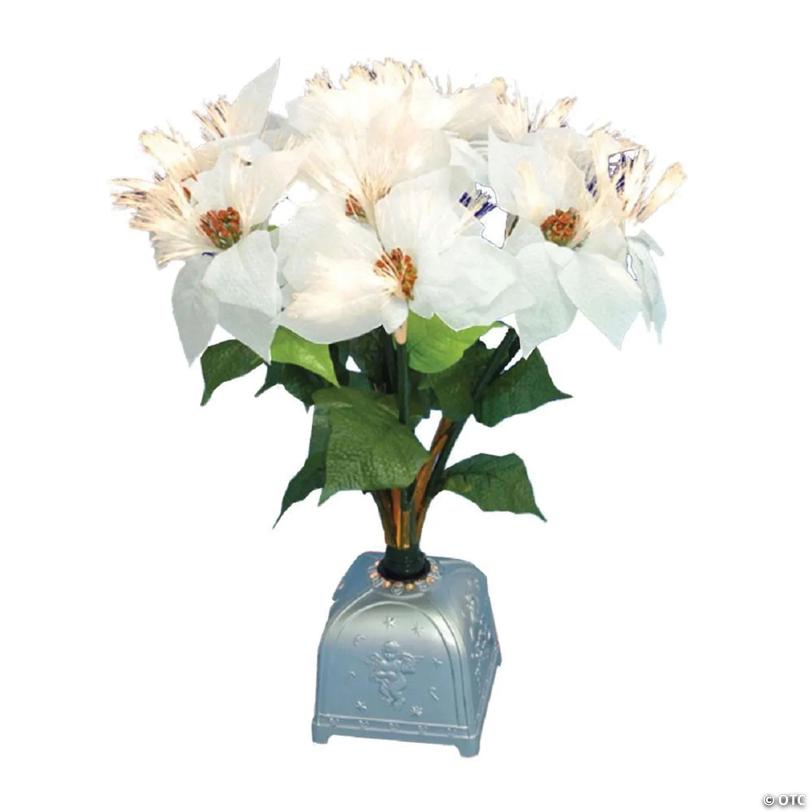Northlight - 20" Pre-Lit White and Green Poinsettia Artificial Christmas Plant
