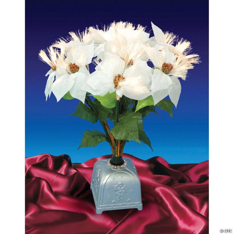 Northlight - 20" Pre-Lit White and Green Poinsettia Artificial Christmas Plant