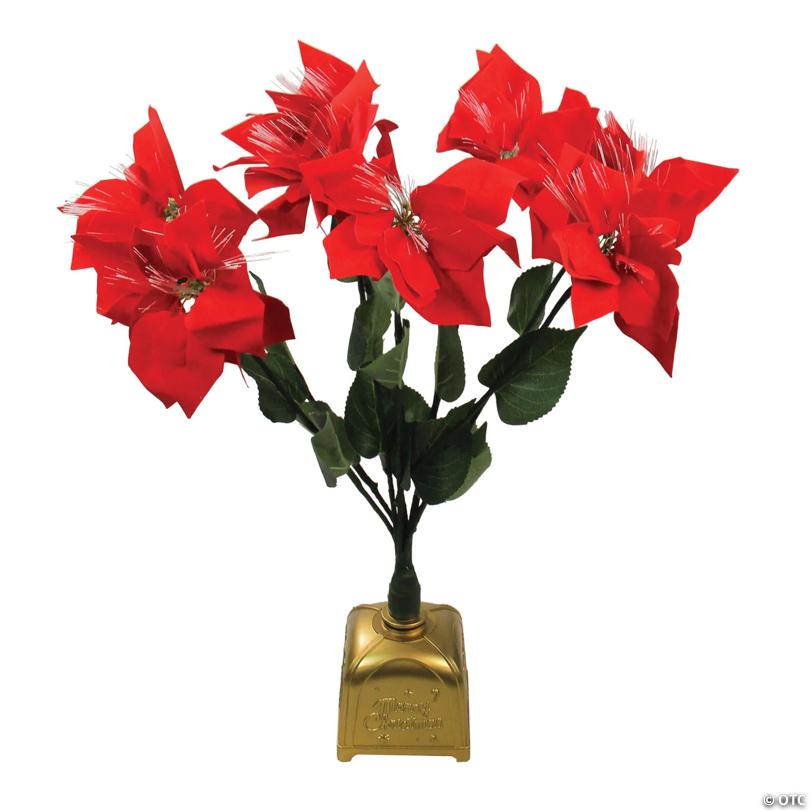Northlight - 20" Red and Green Pre-Lit Fiber Optic Poinsettia Artificial Christmas Plant