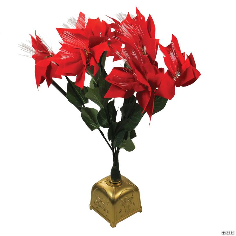 Northlight - 20" Red and Green Pre-Lit Fiber Optic Poinsettia Artificial Christmas Plant