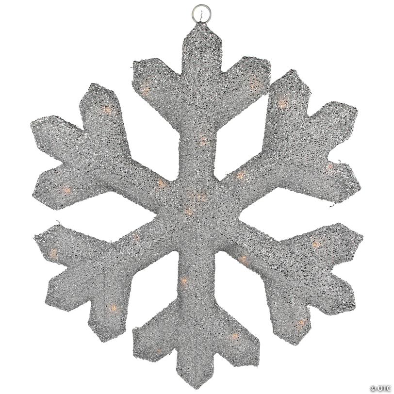 Northlight - 20" Silver Lighted Tinsel Christmas Snowflake Window Decor