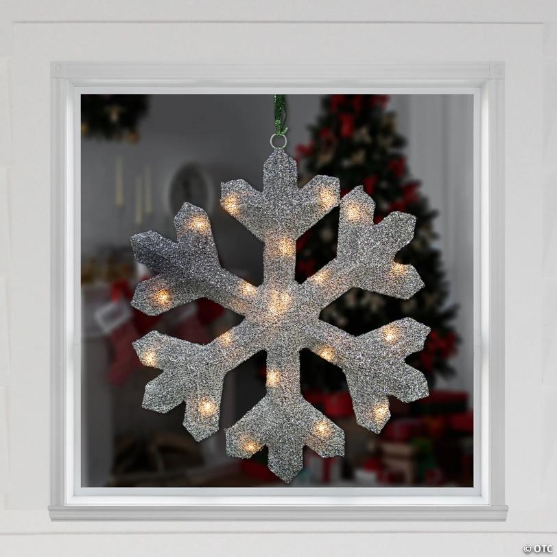 Northlight - 20" Silver Lighted Tinsel Christmas Snowflake Window Decor
