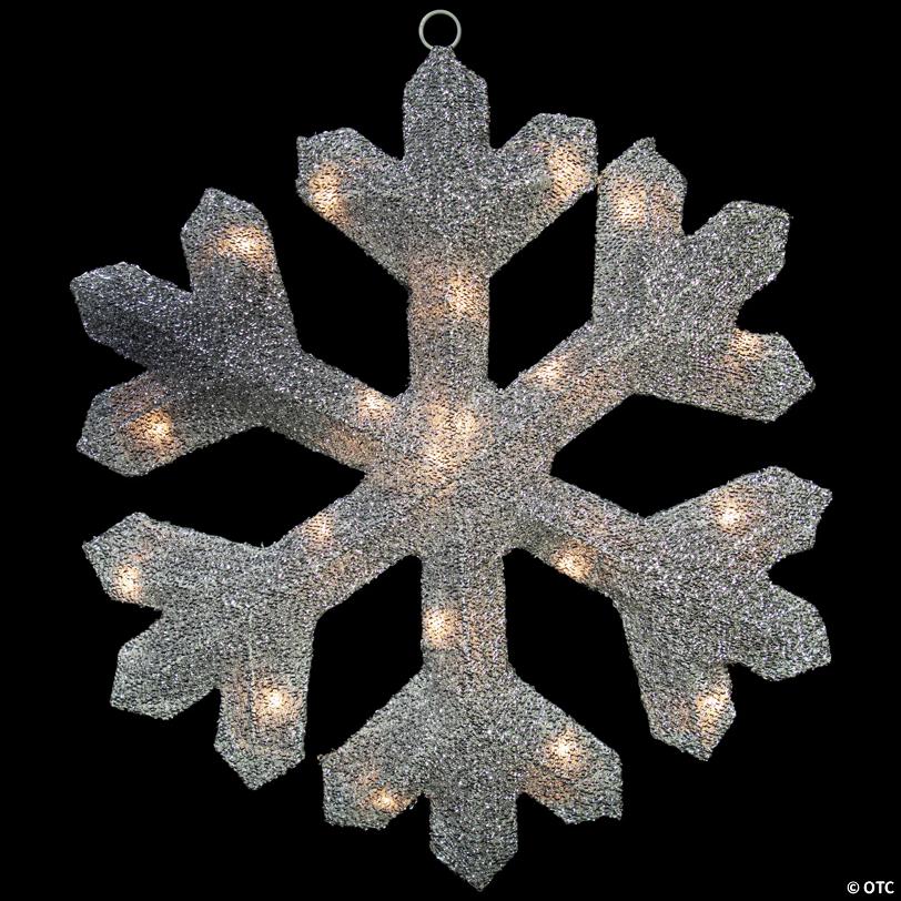 Northlight - 20" Silver Lighted Tinsel Christmas Snowflake Window Decor