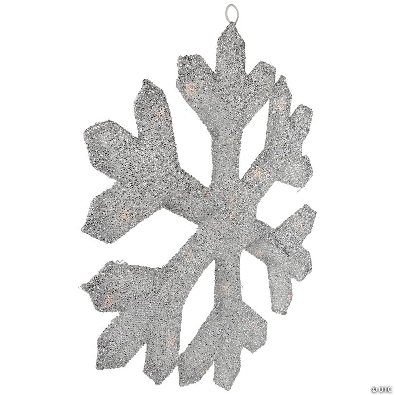 Northlight - 20" Silver Lighted Tinsel Christmas Snowflake Window Decor