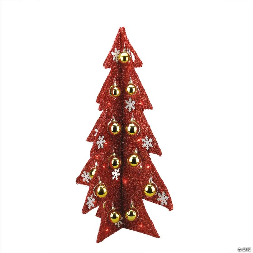 Northlight - 2.25' Pre-Lit Slim Tinsel Artificial Christmas Tree - Red Lights
