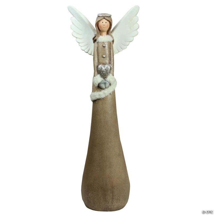 Northlight - 24" Brown and White Angel with Heart Christmas Tabletop Figurine