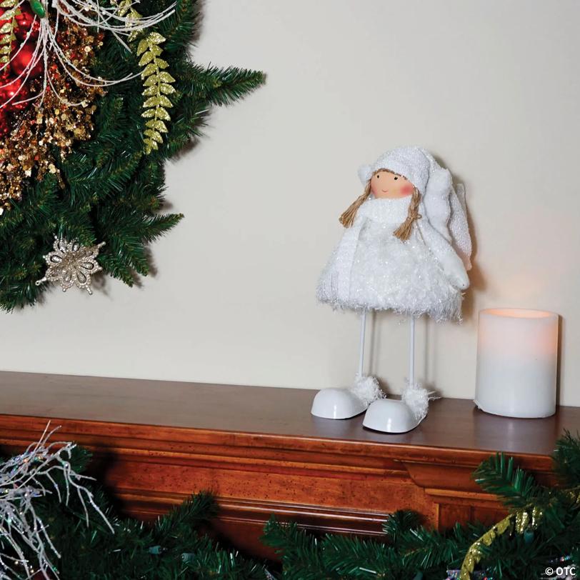 Northlight - 24" Snowy Woodlands Plush White Angel Bobble Girl Christmas Figure