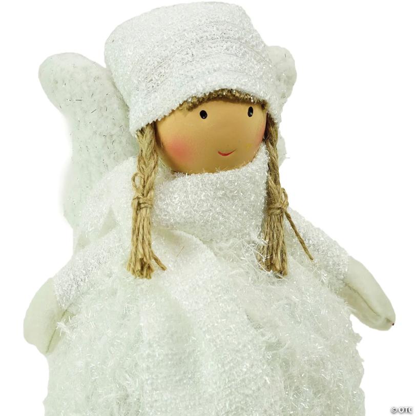 Northlight - 24" Snowy Woodlands Plush White Angel Bobble Girl Christmas Figure