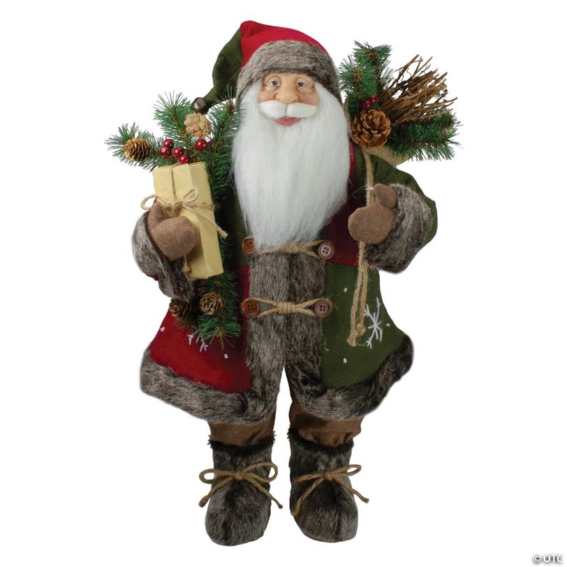 Northlight - 25" Brown and Red Standing Santa Claus Christmas Figurine with Snowflake Jacket