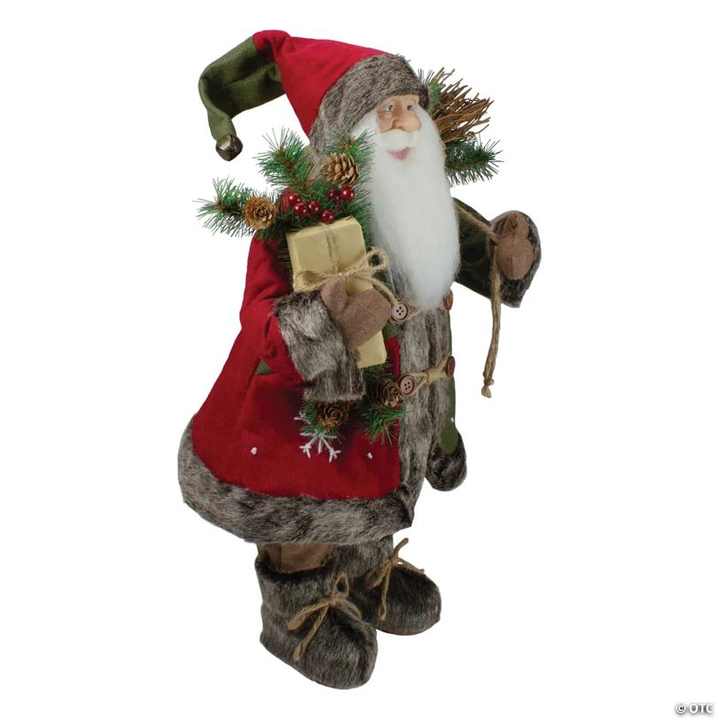 Northlight - 25" Brown and Red Standing Santa Claus Christmas Figurine with Snowflake Jacket