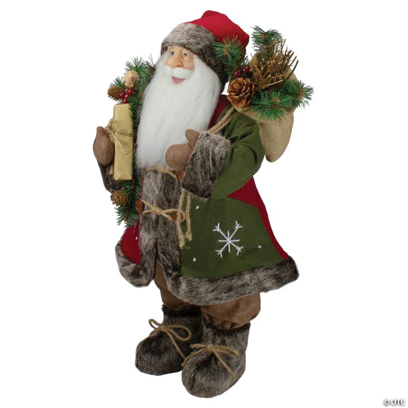 Northlight - 25" Brown and Red Standing Santa Claus Christmas Figurine with Snowflake Jacket