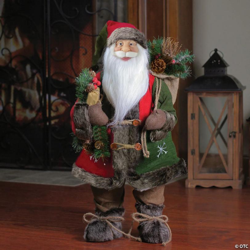 Northlight - 25" Brown and Red Standing Santa Claus Christmas Figurine with Snowflake Jacket