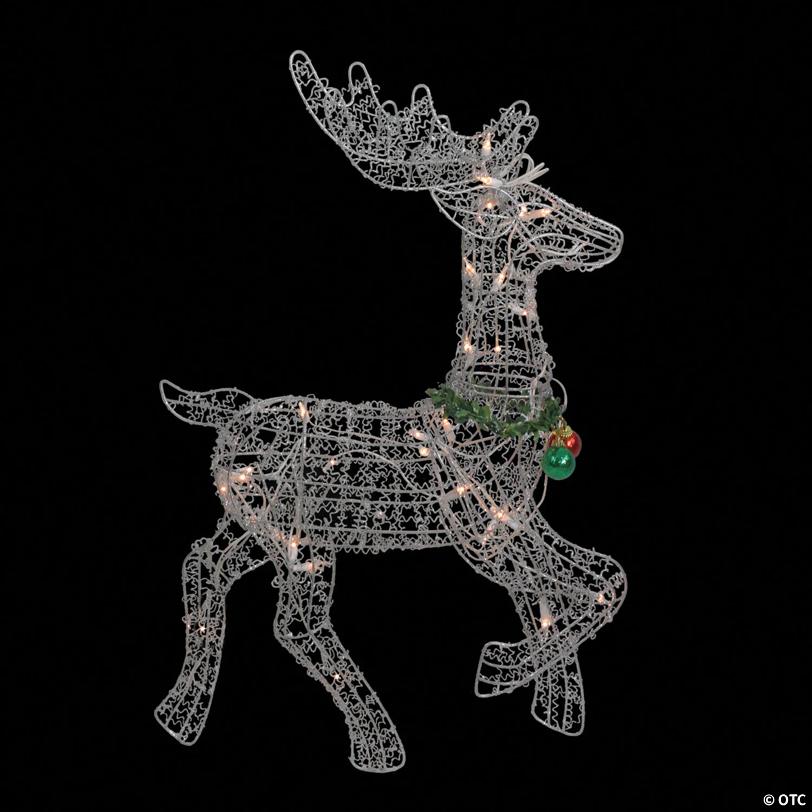 Northlight - 25" Silver and Green Lighted Prancing Reindeer Christmas Outdoor Decor