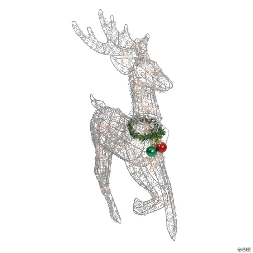 Northlight - 25" Silver and Green Lighted Prancing Reindeer Christmas Outdoor Decor