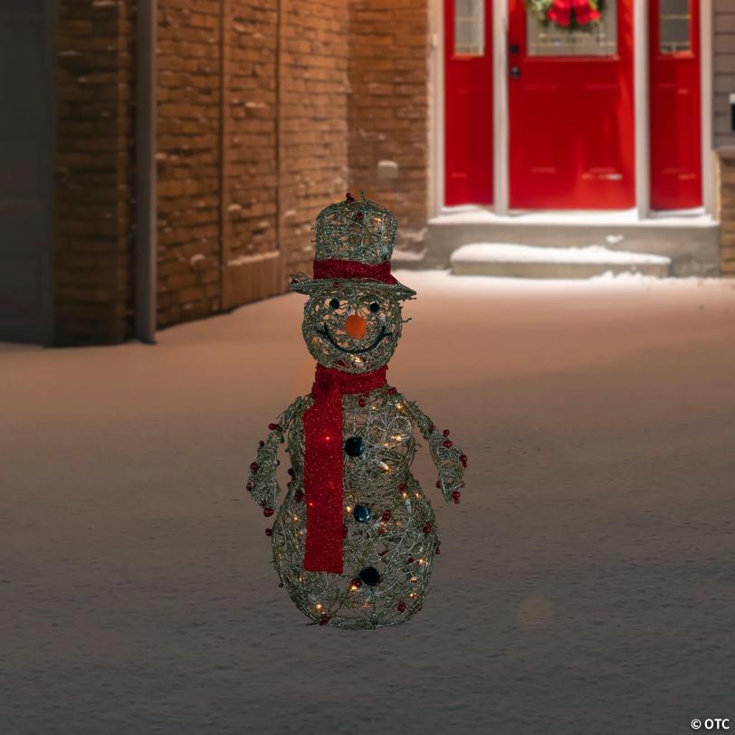 Northlight - 28" Pre-Lit Champagne Gold and Red Glittered Snowman Outdoor Christmas Yard Decor