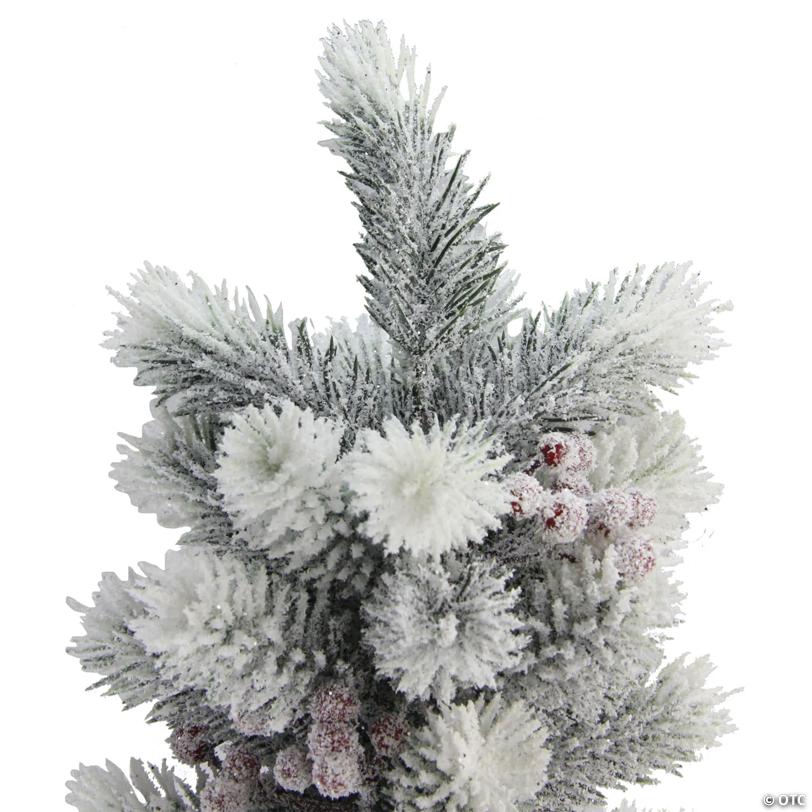 Northlight - 2' Potted Flocked Mini Pine Slim Christmas Tree with Berries - Unlit