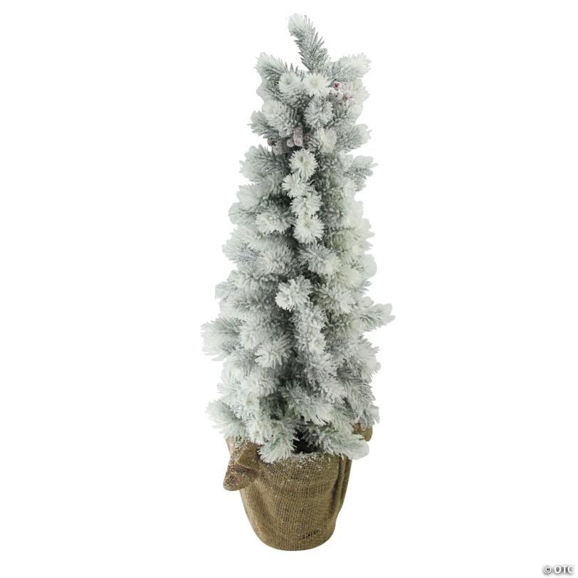 Northlight - 2' Potted Flocked Mini Pine Slim Christmas Tree with Berries - Unlit