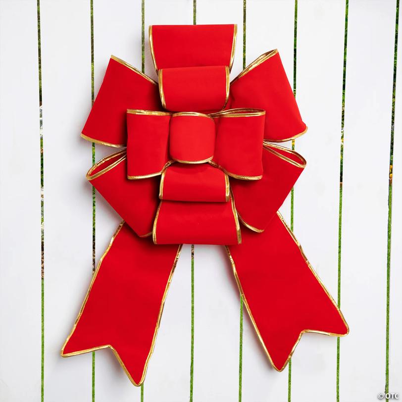 Northlight - 2' x 3' Giant Red Velveteen Christmas Bow with Gold Trim