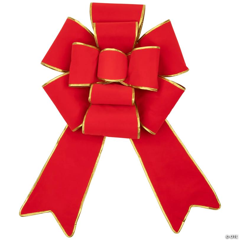 Northlight - 2' x 3' Giant Red Velveteen Christmas Bow with Gold Trim