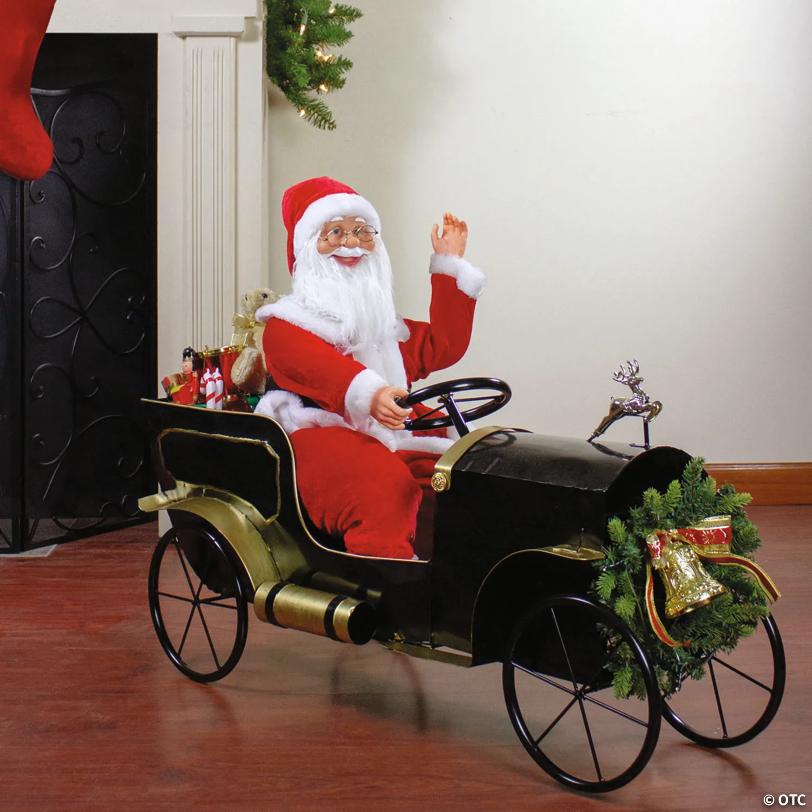 Northlight - 33" Santa Delivering Presents in a Vintage Car Christmas Decoration