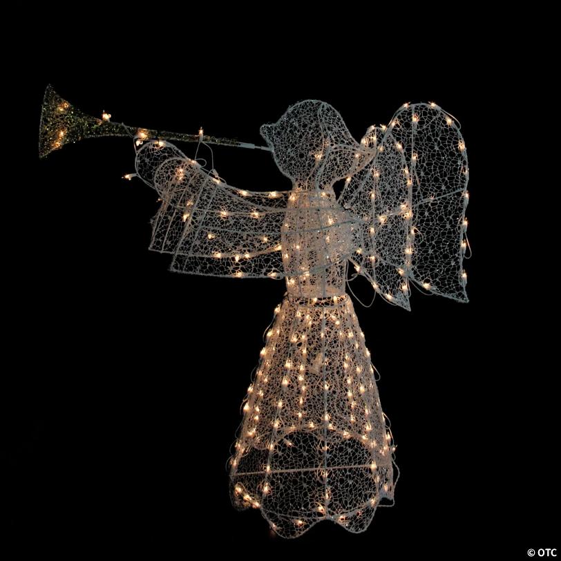 Northlight - 3.5' White 3D Pre-Lit Trumpeting Angel Outdoor Christmas Decoration