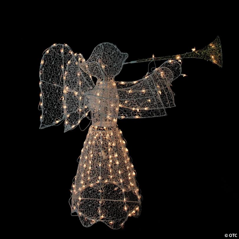Northlight - 3.5' White 3D Pre-Lit Trumpeting Angel Outdoor Christmas Decoration