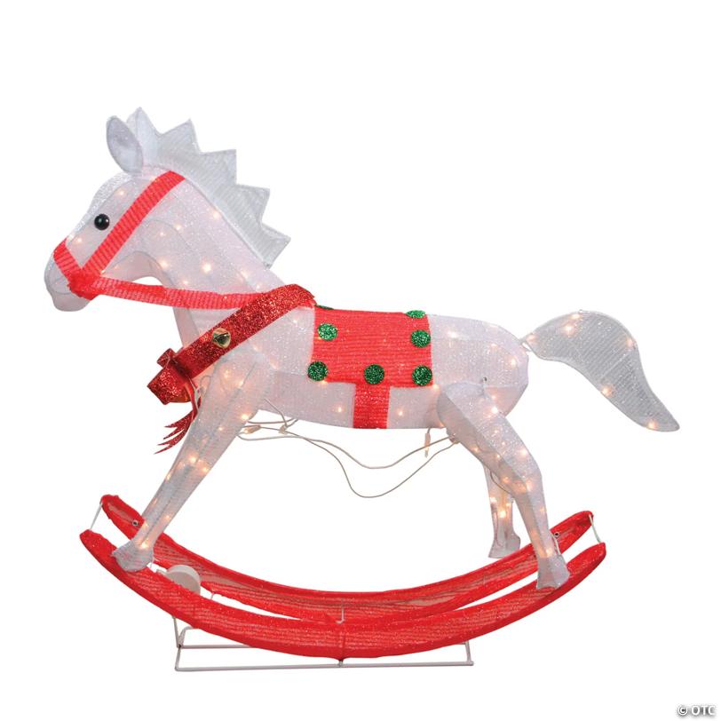 Northlight - 36" White and Red Light Glistening Rocking Horse Outdoor Christmas Decor