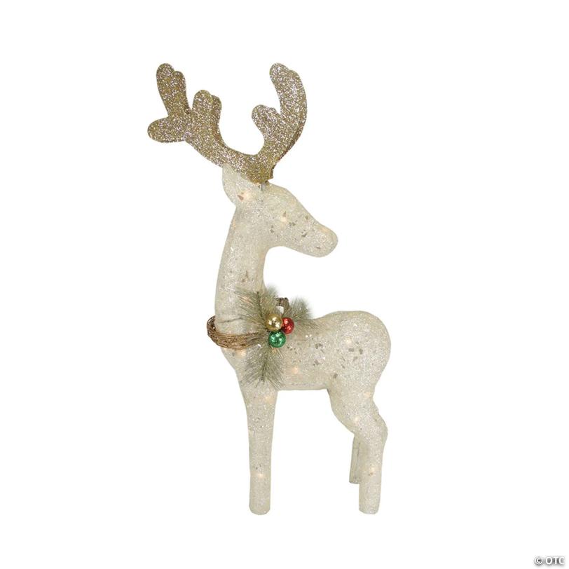 Northlight - 37" White and Brown Standing Reindeer Outdoor Christmas Yard Decor