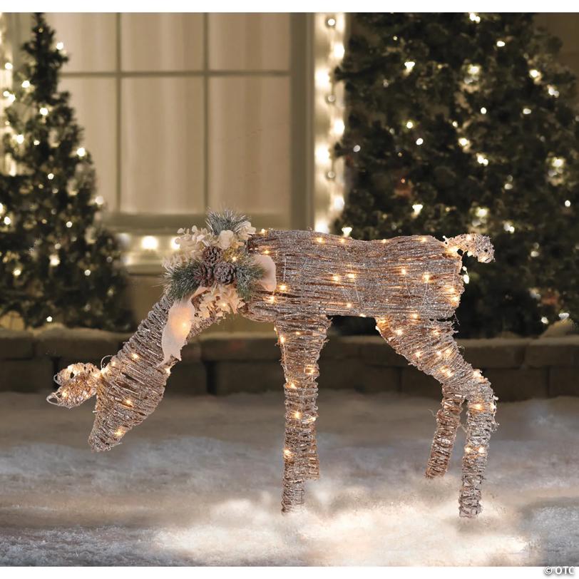 Northlight - 3' LED Drinking Rattan Deer Fawn Christmas Outdoor Decoration
