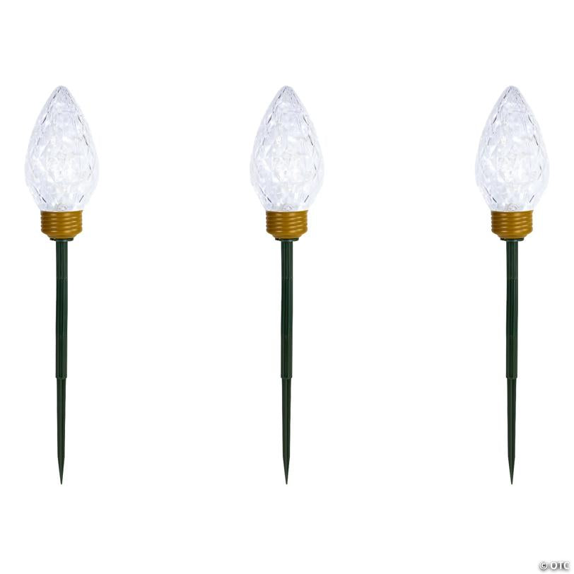 Northlight - 3ct Clear LED Jumbo C9 Bulb Christmas Pathway Marker Lawn Stakes - 3 ft White Wire