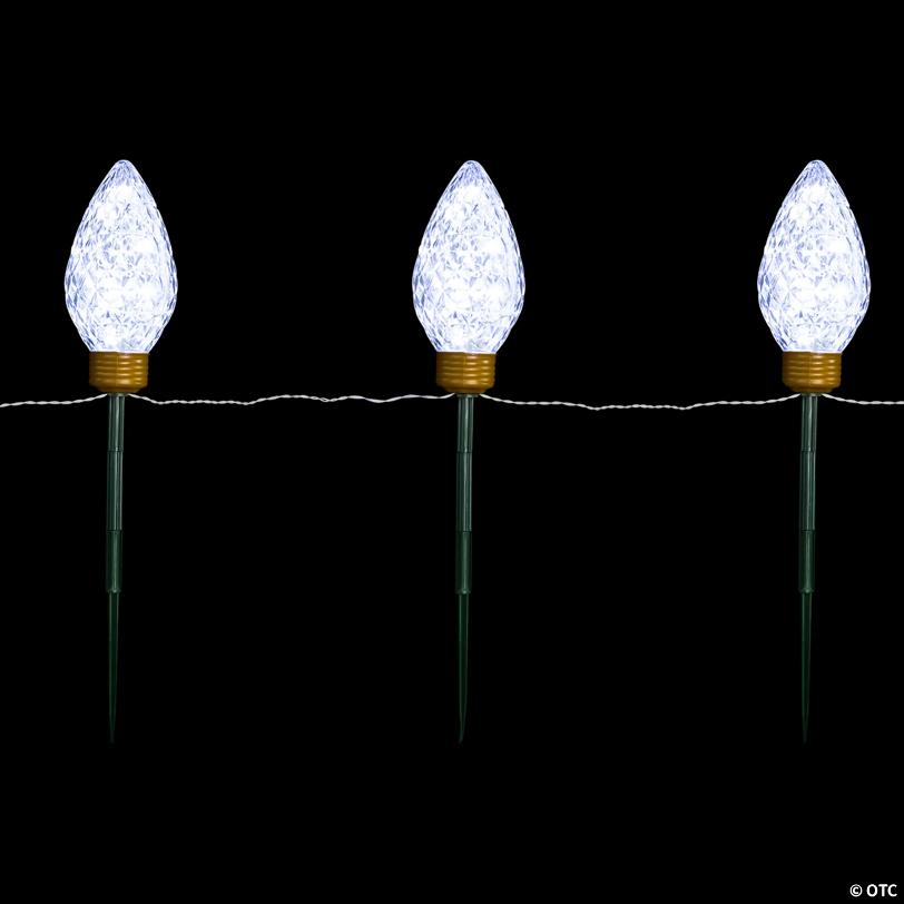 Northlight - 3ct Clear LED Jumbo C9 Bulb Christmas Pathway Marker Lawn Stakes - 3 ft White Wire