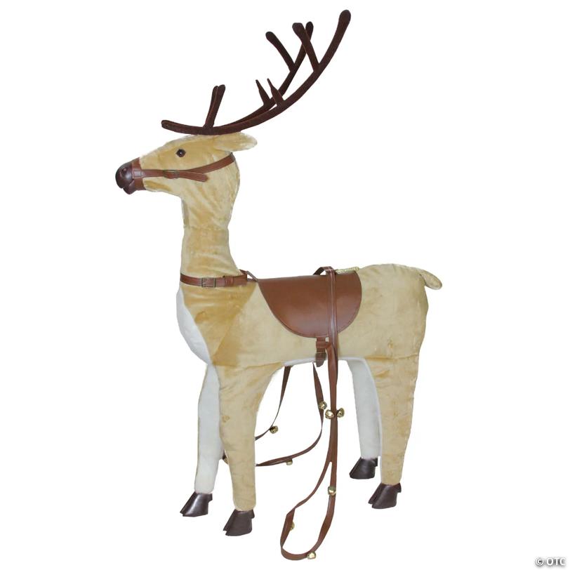 Northlight - 40" Plush Standing Reindeer Christmas Decoration with Saddle and Jingle Bells