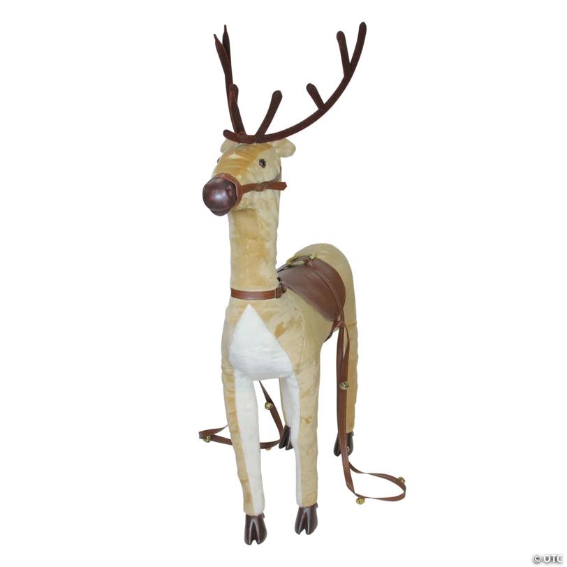 Northlight - 40" Plush Standing Reindeer Christmas Decoration with Saddle and Jingle Bells