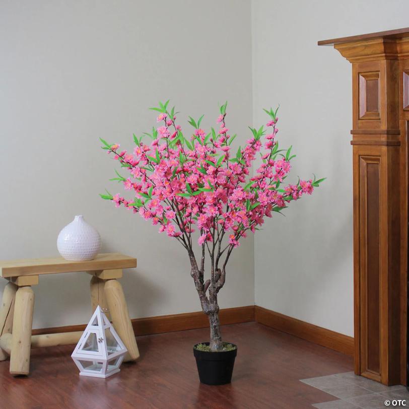 Northlight - 43.5" Potted Pink and Green Floral Peach Blossom Artificial Christmas Tree - Unlit